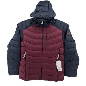 NWT Dynafit Tigard Down Puffer Jacket Burgundy Blue Hooded Full Zip Mens XL Ski